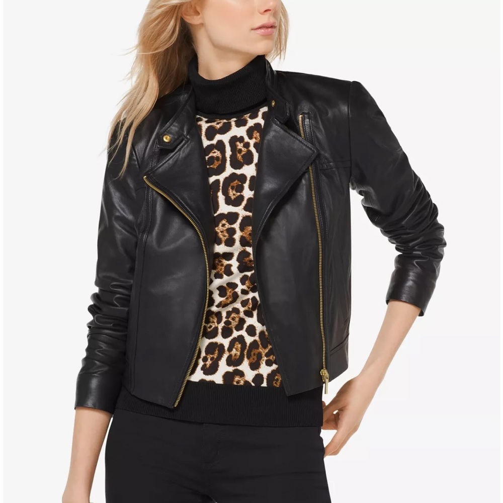 Michael Kors Leather Moto Jacket Size Small